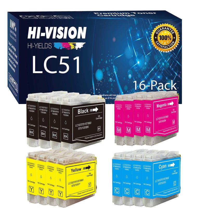 HI-VISION HI-YIELDS Â® Compatible LC-51 LC51 Ink Cartridge Replacement (4 Black, 4 Cyan, 4 Yellow, 4 Magenta, 16-Pack) - Image 1